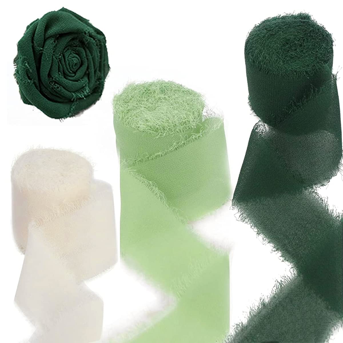HASTHIP 3 Rolls Chiffon Ribbon Fringe Chiffon Silk-Feel Ribbons, Cream & Green Ribbons Set for DIY Craft, Wedding Decoration, Bridal Bouquets, Gifts Wrapping (1.5 HASTHIP 3 Rolls Chiffon Ribbon Fringe Chiffon Silk-Feel Ribbons, Cream & Green Ribbons Set for DIY Craft, Wedding Decoration, Bridal Bouquets, Gifts Wrapping (1.5